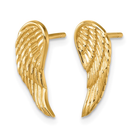 Herco 14K Polished and Textured Angel Wing Post Earrings