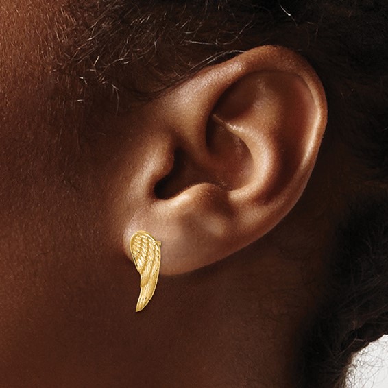 Herco 14K Polished and Textured Angel Wing Post Earrings