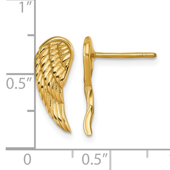 Herco 14K Polished and Textured Angel Wing Post Earrings