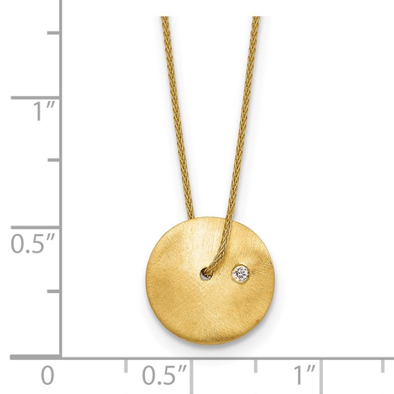 Herco 14K Satin Diamond Disc 16 Inch with 2 Inch Extension Necklace