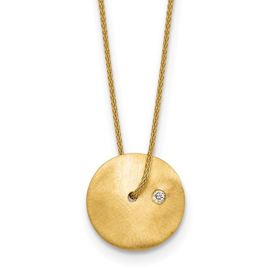 Herco 14K Satin Diamond Disc 16 Inch with 2 Inch Extension Necklace