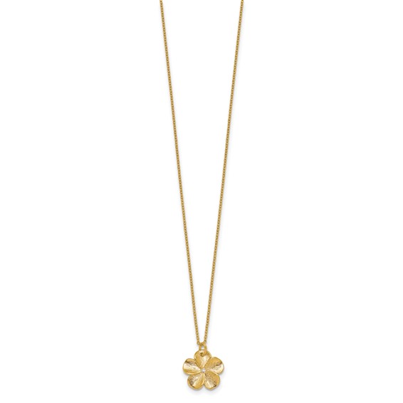 Herco 14K Textured Diamond Flower 16 Inch with 2 Inch Extension Necklace
