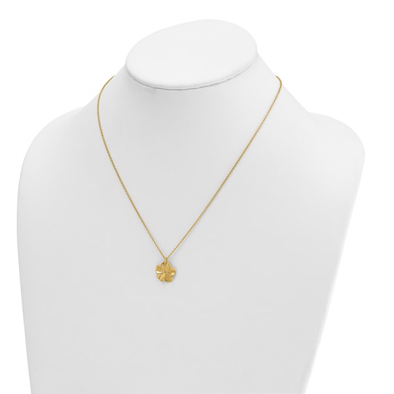 Herco 14K Textured Diamond Flower 16 Inch with 2 Inch Extension Necklace