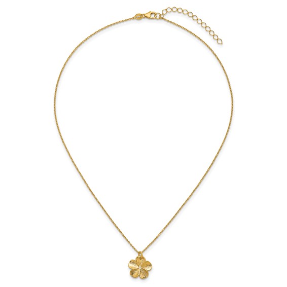 Herco 14K Textured Diamond Flower 16 Inch with 2 Inch Extension Necklace
