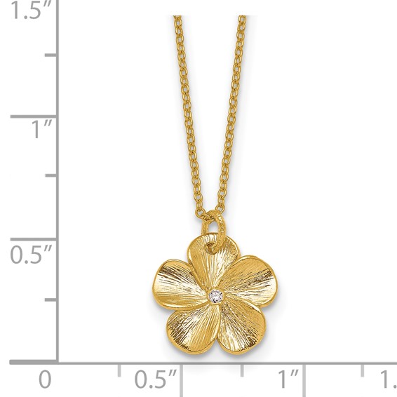 Herco 14K Textured Diamond Flower 16 Inch with 2 Inch Extension Necklace