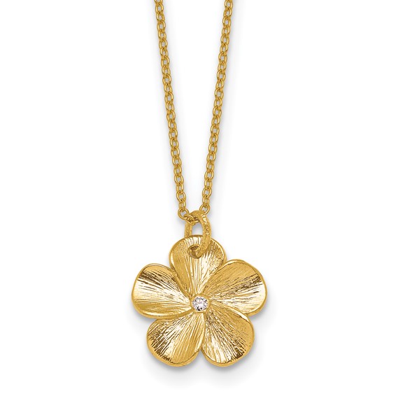 Herco 14K Textured Diamond Flower 16 Inch with 2 Inch Extension Necklace