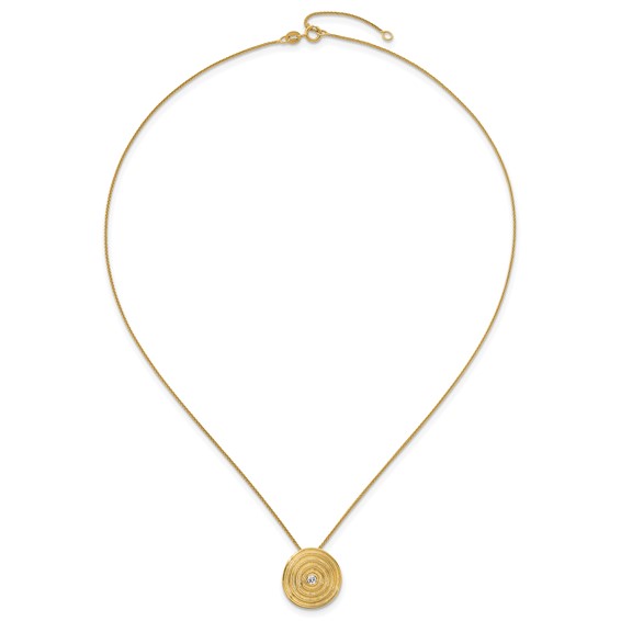 Herco 14K Textured Diamond Circle Swirl Disc 16 Inch with 2 Inch Extension Necklace