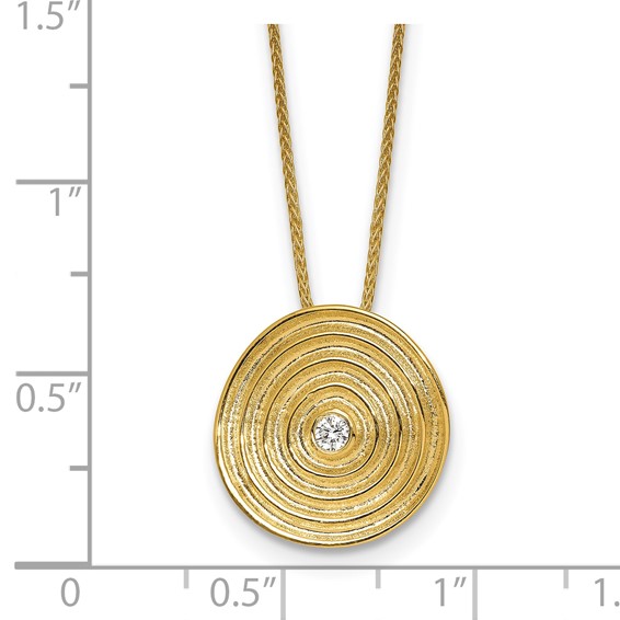 Herco 14K Textured Diamond Circle Swirl Disc 16 Inch with 2 Inch Extension Necklace