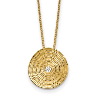 Herco 14K Textured Diamond Circle Swirl Disc 16 Inch with 2 Inch Extension Necklace