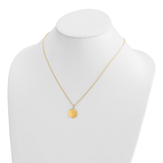 Herco 14K Textured Diamond Circle Leaf Design 16 Inch with 2 Inch Extension Necklace