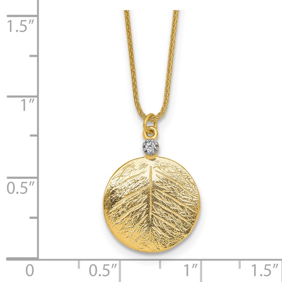 Herco 14K Textured Diamond Circle Leaf Design 16 Inch with 2 Inch Extension Necklace