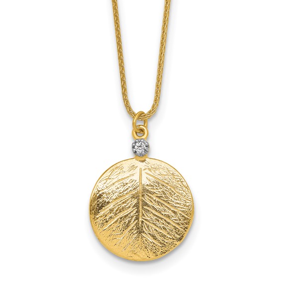Herco 14K Textured Diamond Circle Leaf Design 16 Inch with 2 Inch Extension Necklace