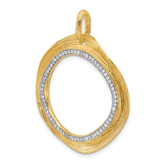 Herco 14K with White Rhodium Polished and Textured Diamond Circle Pendant