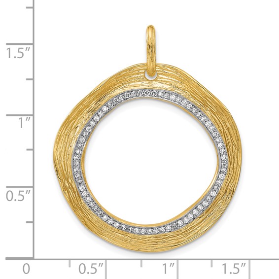 Herco 14K with White Rhodium Polished and Textured Diamond Circle Pendant