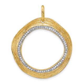 Herco 14K with White Rhodium Polished and Textured Diamond Circle Pendant