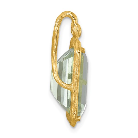 Herco 14K Polished and Textured Diamond and Green Quartz Pendant
