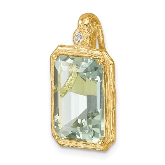 Herco 14K Polished and Textured Diamond and Green Quartz Pendant