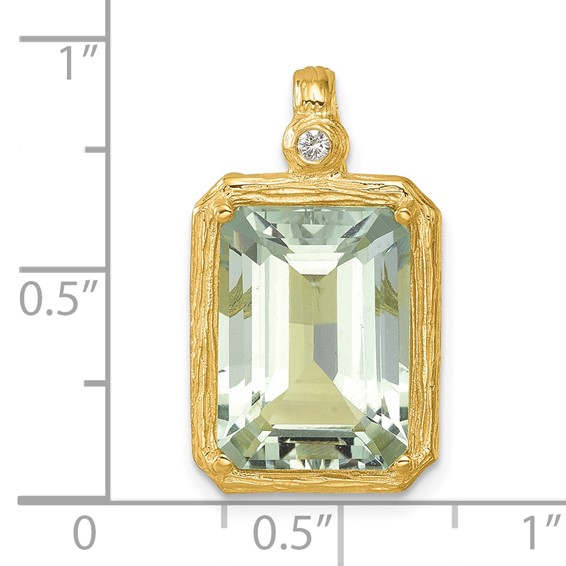 Herco 14K Polished and Textured Diamond and Green Quartz Pendant