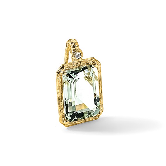 Herco 14K Polished and Textured Diamond and Green Quartz Pendant