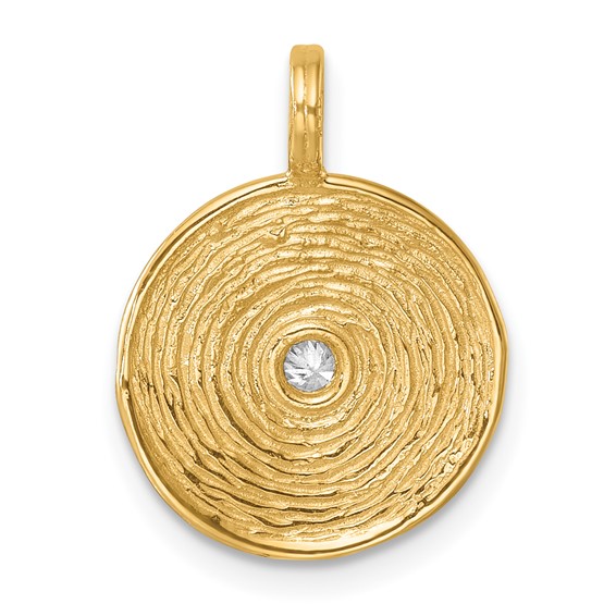 Herco 14K Polished and Textured Diamond Circle Pendant