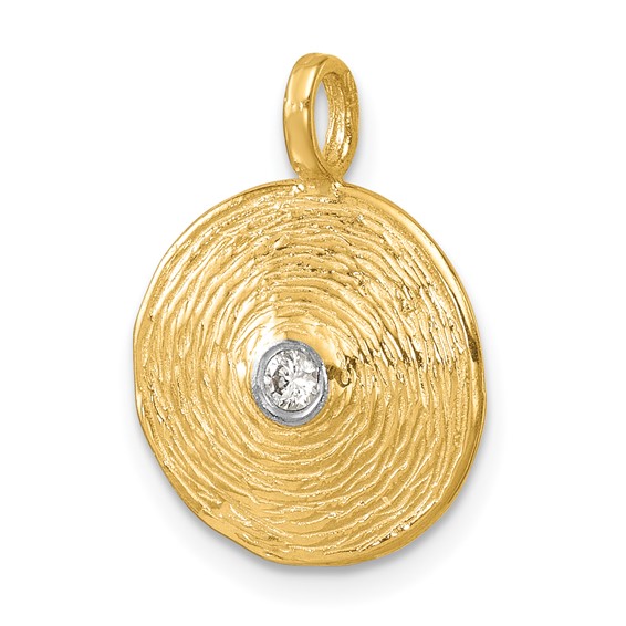 Herco 14K Polished and Textured Diamond Circle Pendant