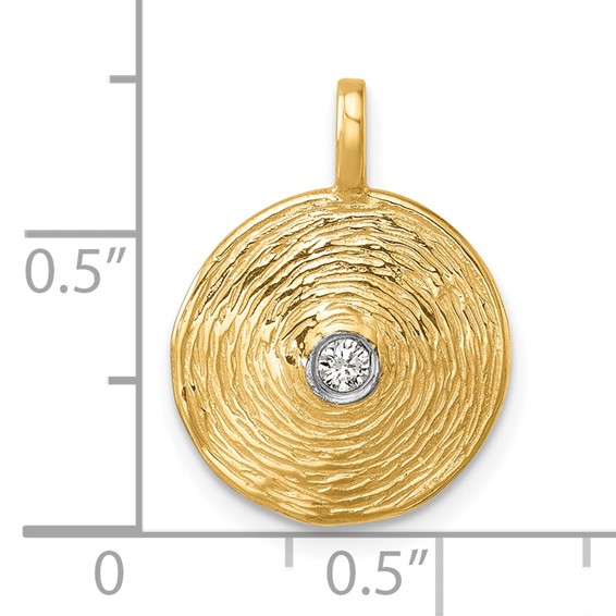Herco 14K Polished and Textured Diamond Circle Pendant