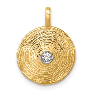 Herco 14K Polished and Textured Diamond Circle Pendant