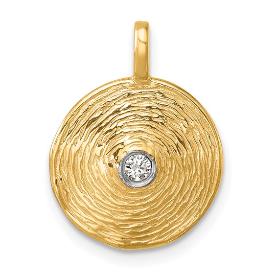 Herco 14K Polished and Textured Diamond Circle Pendant