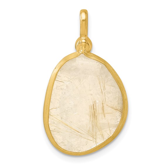 Herco 14K Polished and Satin Diamond and Rutilated Quartz Pendant