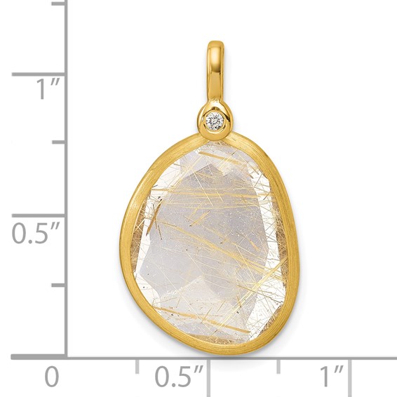 Herco 14K Polished and Satin Diamond and Rutilated Quartz Pendant