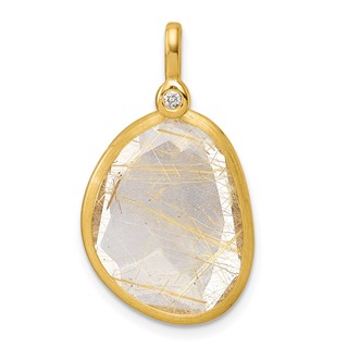 Herco 14K Polished and Satin Diamond and Rutilated Quartz Pendant