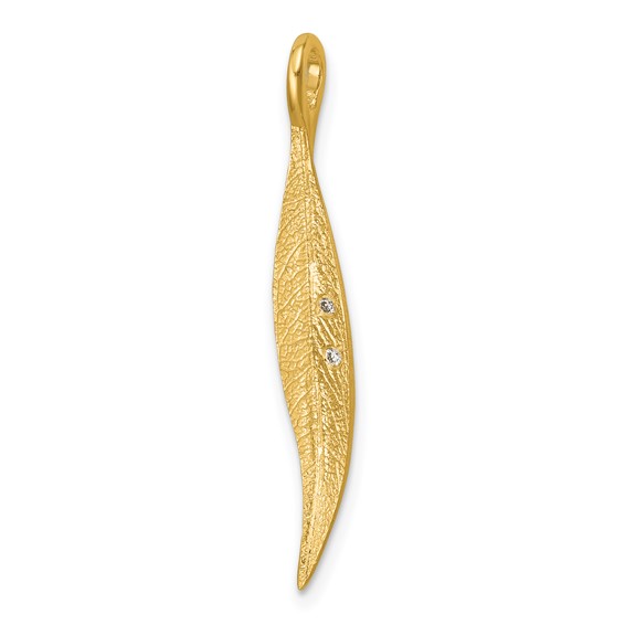 Herco 14K Polished and Textured Diamond Small Leaf Pendant