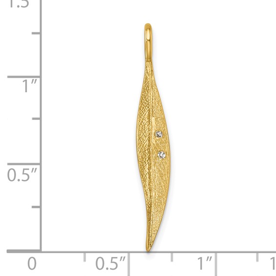 Herco 14K Polished and Textured Diamond Small Leaf Pendant