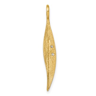 Herco 14K Polished and Textured Diamond Small Leaf Pendant
