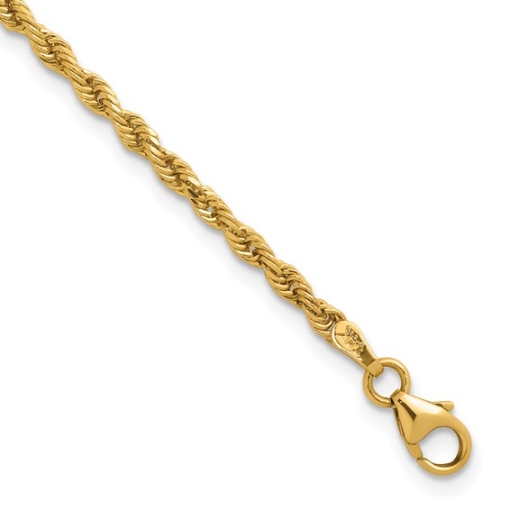 Herco 14K Polished and Diamond-cut 2.4mm Solid Rope 8 Inch Chain Bracelet