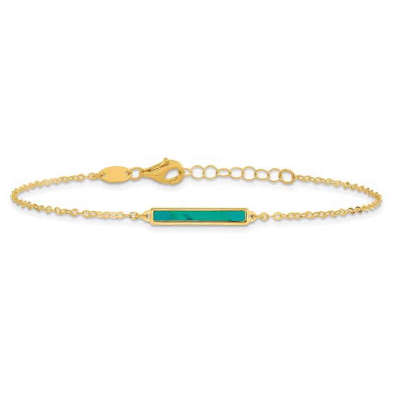 Herco 14K Polished Teal/White Mother of Pearl Reversible Bar with 1 Inch Extension Bracelet