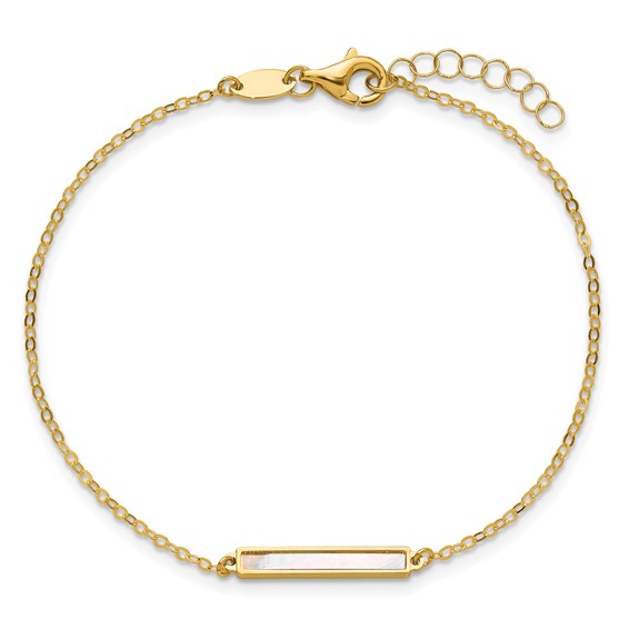 Herco 14K Polished Teal/White Mother of Pearl Reversible Bar with 1 Inch Extension Bracelet
