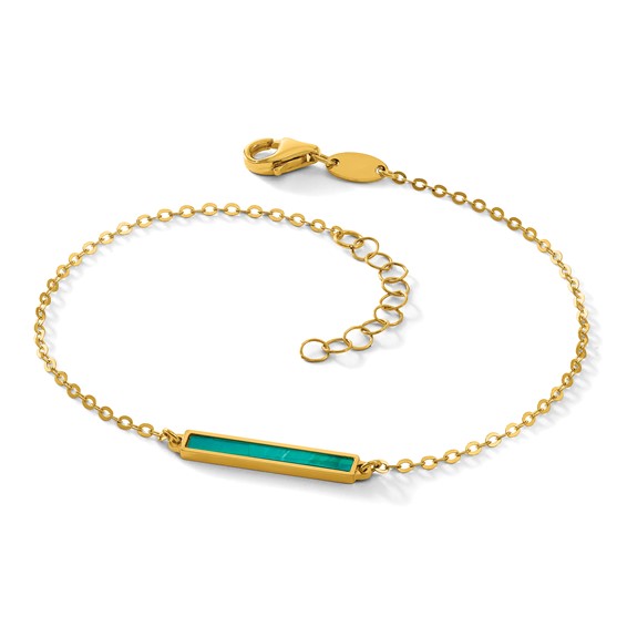 Herco 14K Polished Teal/White Mother of Pearl Reversible Bar with 1 Inch Extension Bracelet
