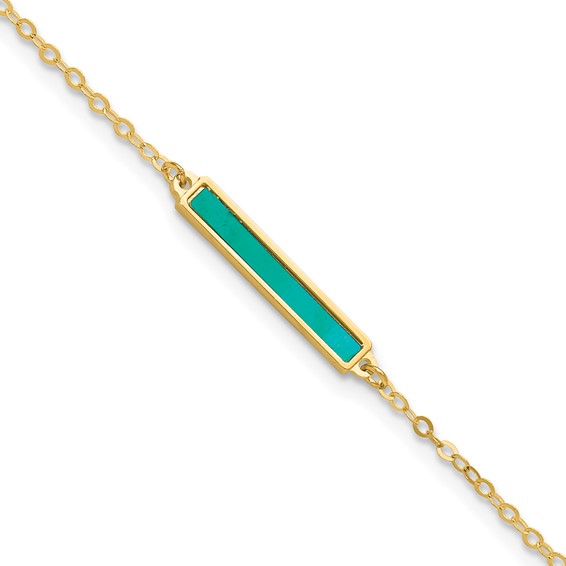 Herco 14K Polished Teal/White Mother of Pearl Reversible Bar with 1 Inch Extension Bracelet