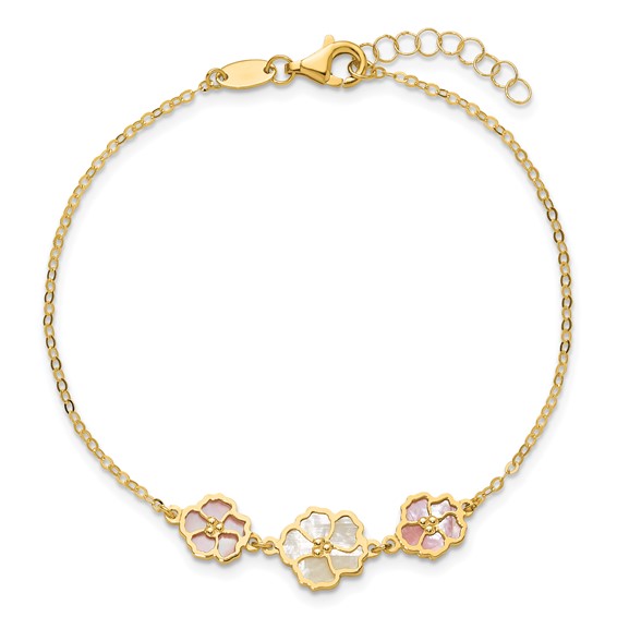 HERCO Gold Pink & White Mother of Pearl Flower Bracelets