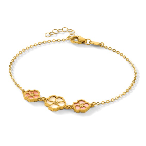 HERCO Gold Pink & White Mother of Pearl Flower Bracelets