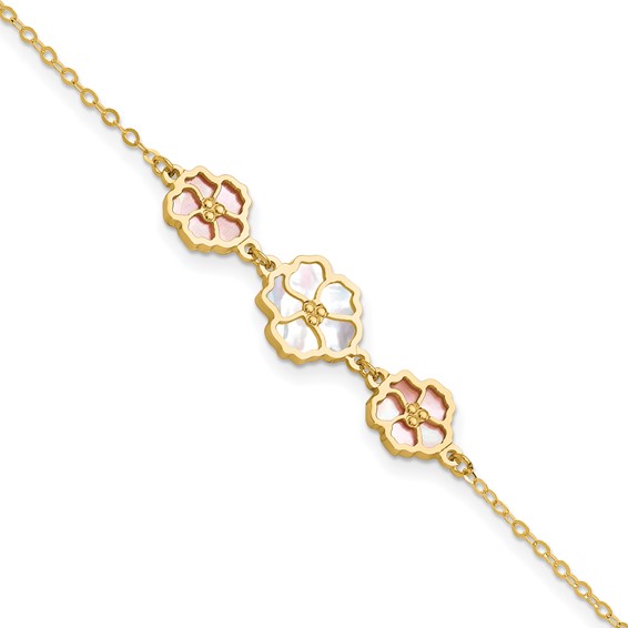 HERCO Gold Pink & White Mother of Pearl Flower Bracelets