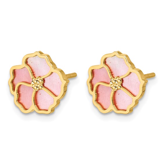 Herco 14K Polished and Beaded Pink Mother of Pearl Flower Post Earrings