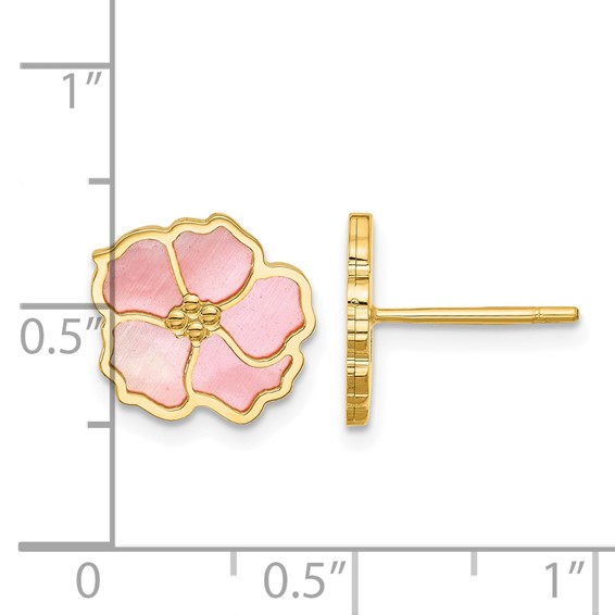 Herco 14K Polished and Beaded Pink Mother of Pearl Flower Post Earrings