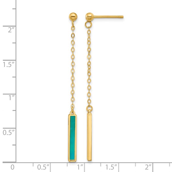 Herco 14K Polished Teal and White Mother of Pearl Bar Post Dangle Earrings