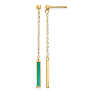 Herco 14K Polished Teal and White Mother of Pearl Bar Post Dangle Earrings