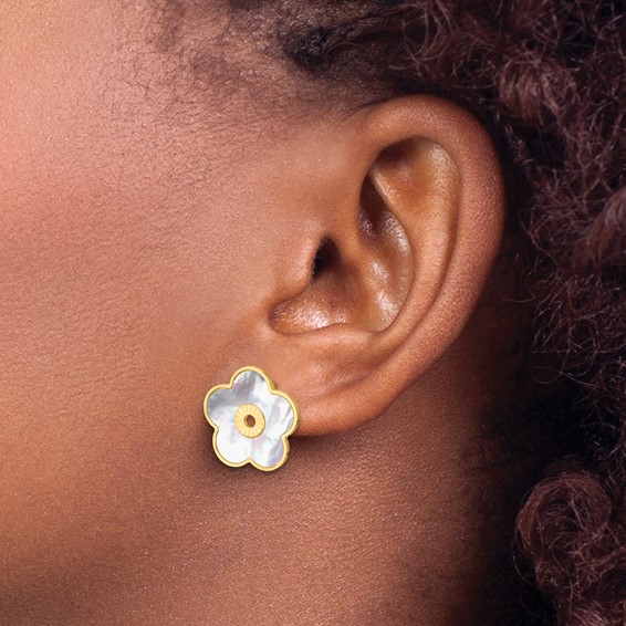 Herco 14K Polished and Diamond-cut Mother of Pearl Flower Post Earrings