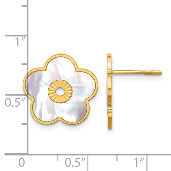 Herco 14K Polished and Diamond-cut Mother of Pearl Flower Post Earrings