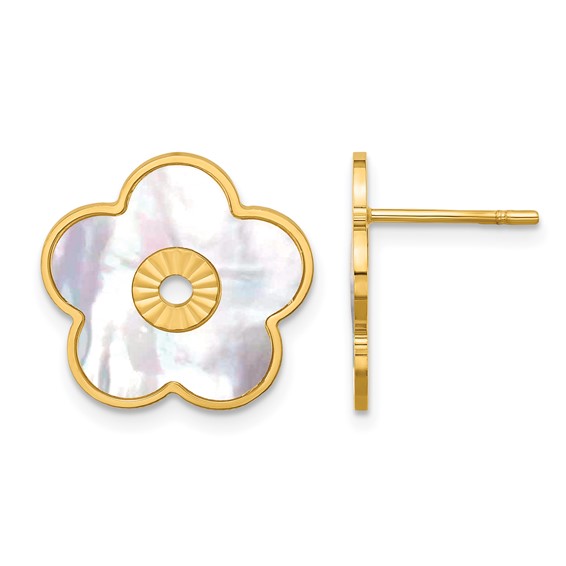 Herco 14K Polished and Diamond-cut Mother of Pearl Flower Post Earrings