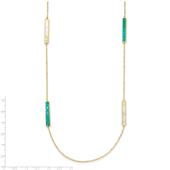 Herco 14K Polished Teal/White Mother of Pearl Reversible 30mm Bar 34 Inch Necklace